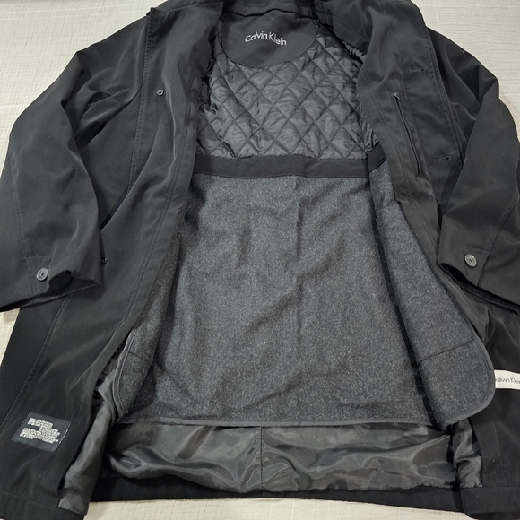 Black Calvin Klein Men's Trench Coat W/Detachable Grey Wool Blend Lining. Sz 42R - Picture 15 of 16